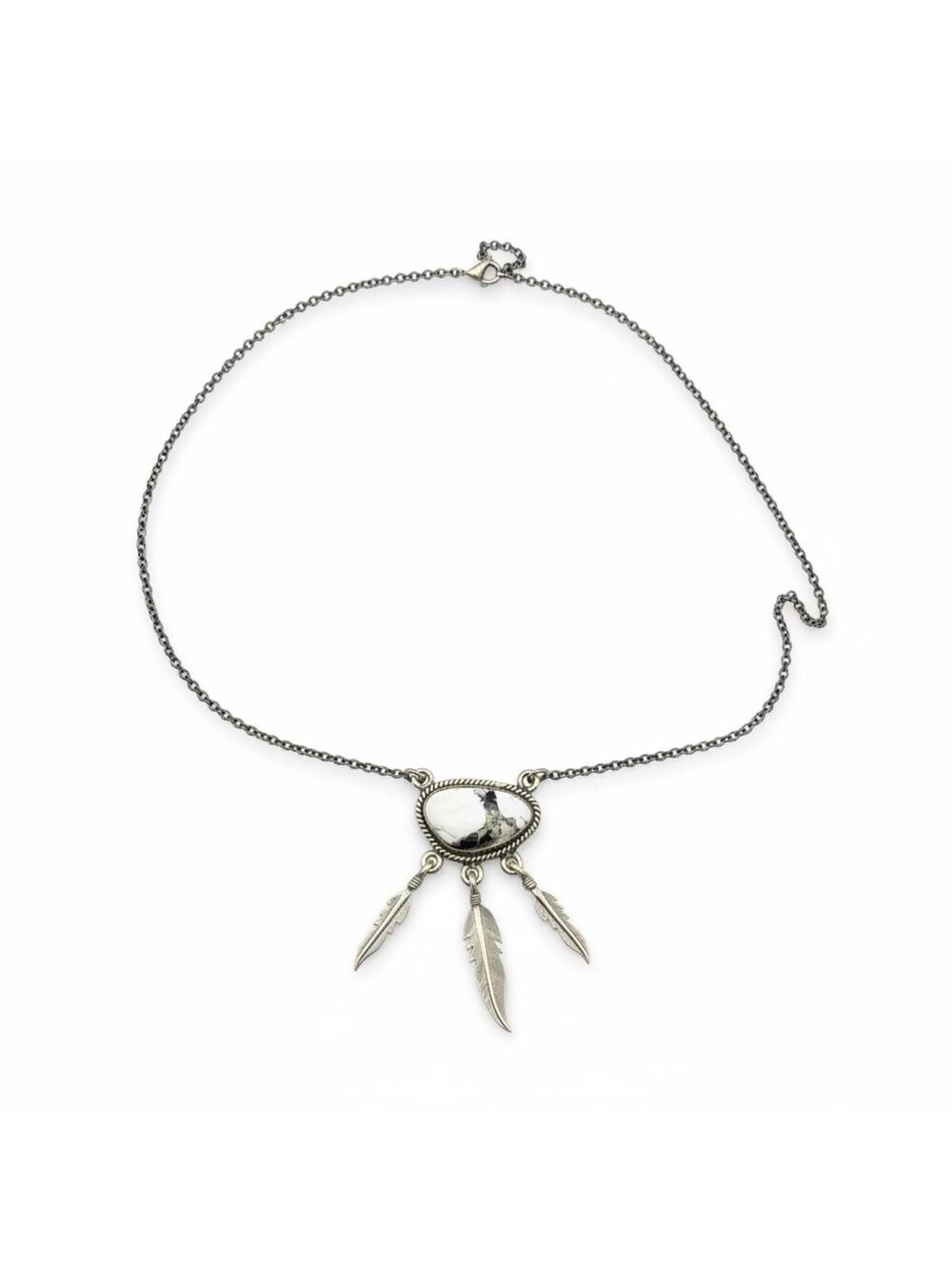 Handcrafted Sterling Silver 925 White Buffalo Pendant Necklace - 20" Adjustable